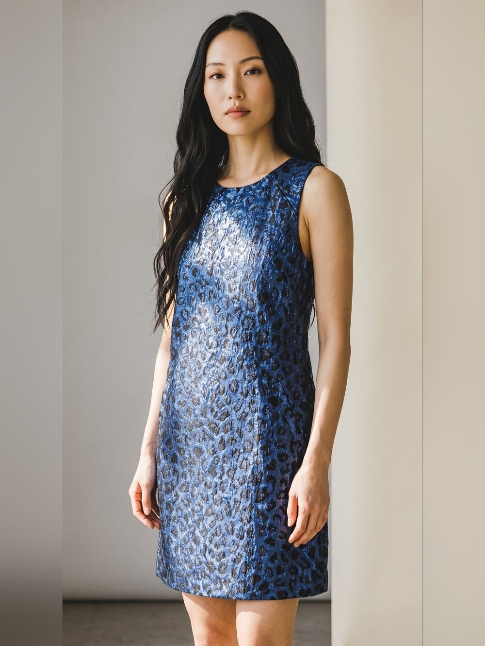 Tanya Taylor Tracy Blue Metallic Leopard Shift Dress ... Size 4